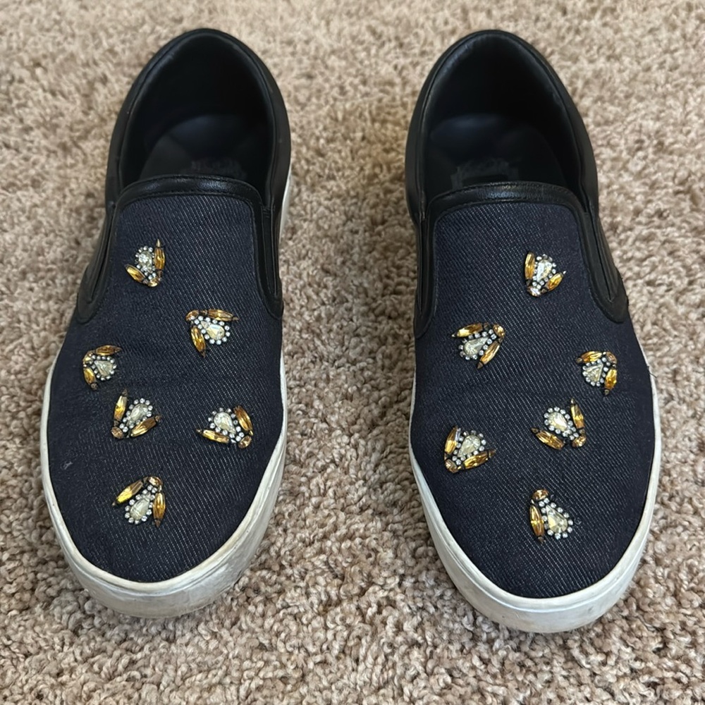 Christian Dior bee accent denim espadrilles.